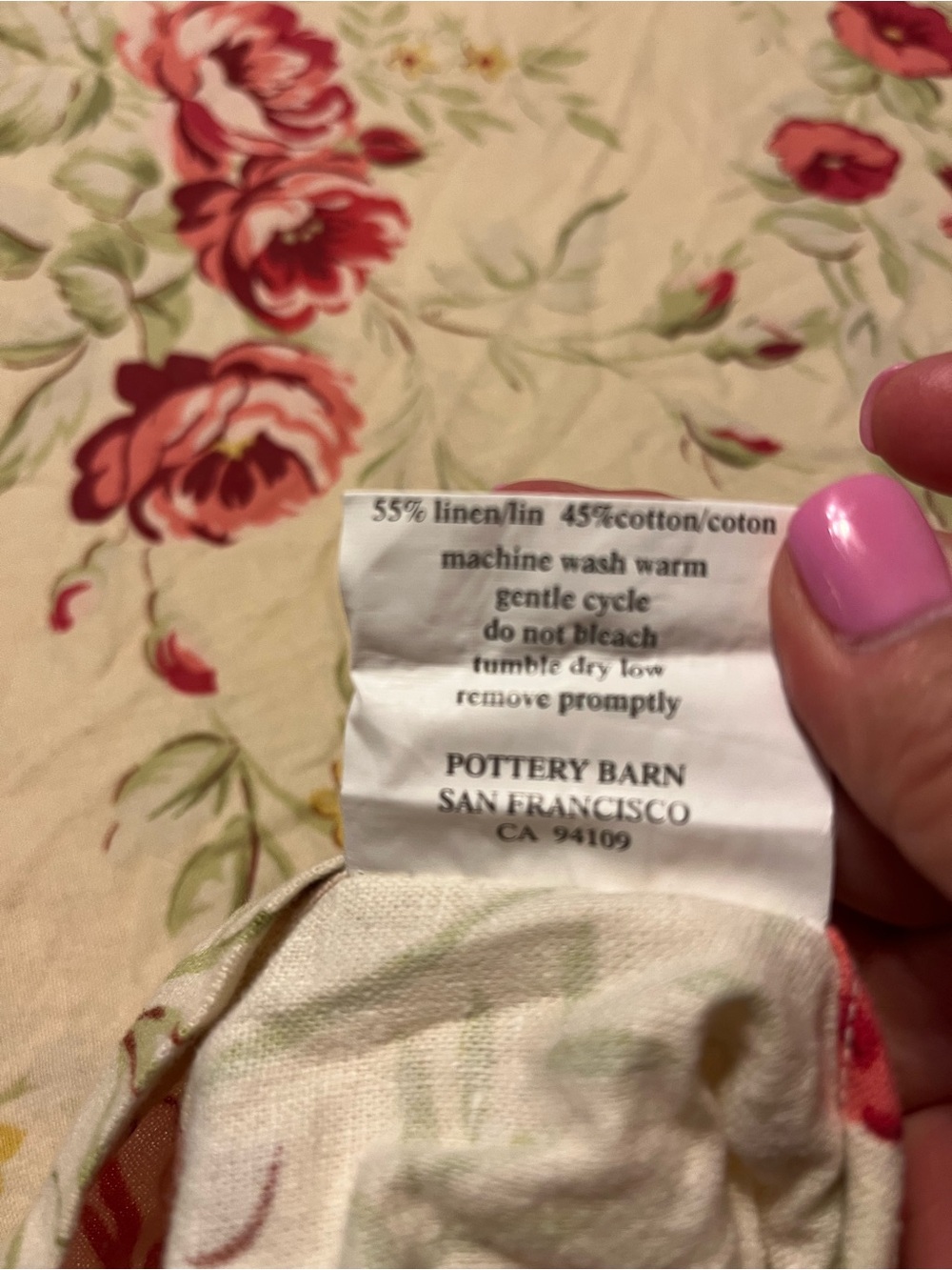 Pottery Barn Cream & dark red/pink floral  cotton linen duvet cover & shams - Picture 4 of 9